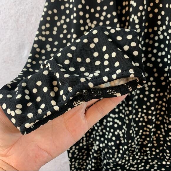Talbots Womens Faux Wrap Top Sz X Black White Ditsy Polka‎ Dots Career Office - Picture 4 of 12